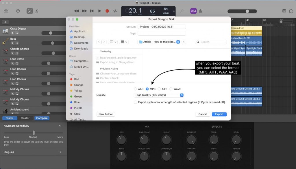garageband how to save as mp3