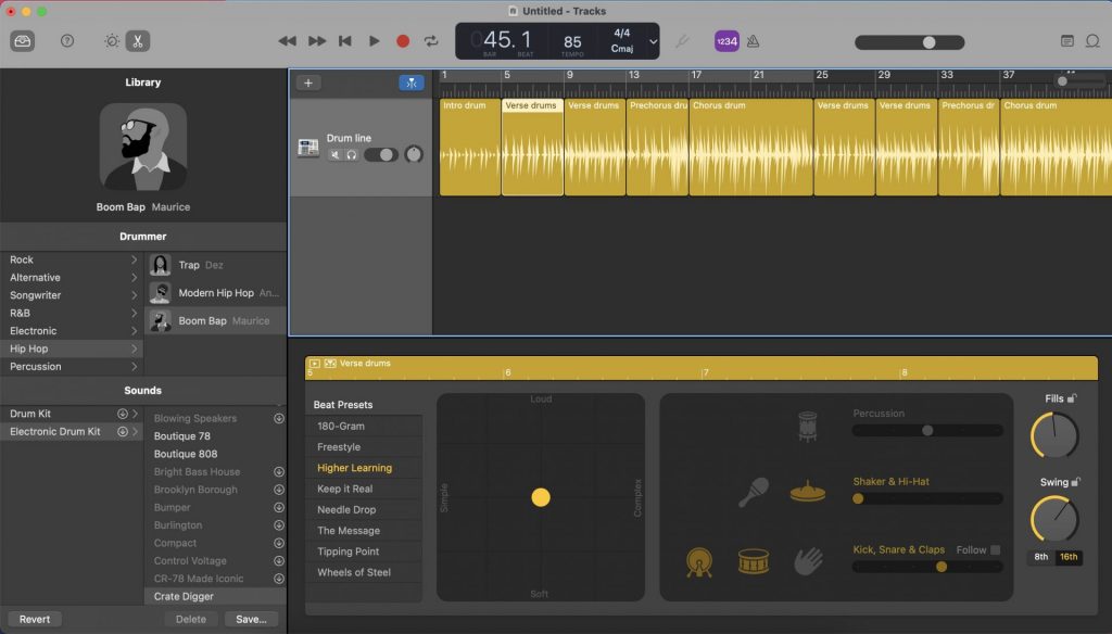 Use the drummer settings in GarageBand