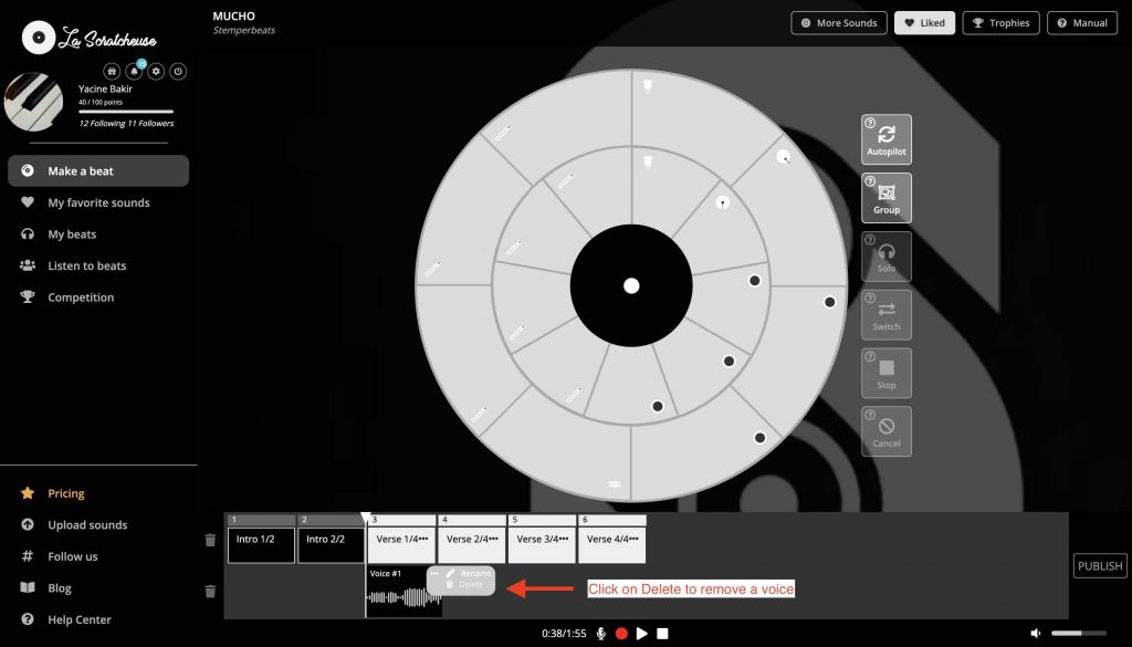 How to delete a voice on La Scratcheuse's beat maker