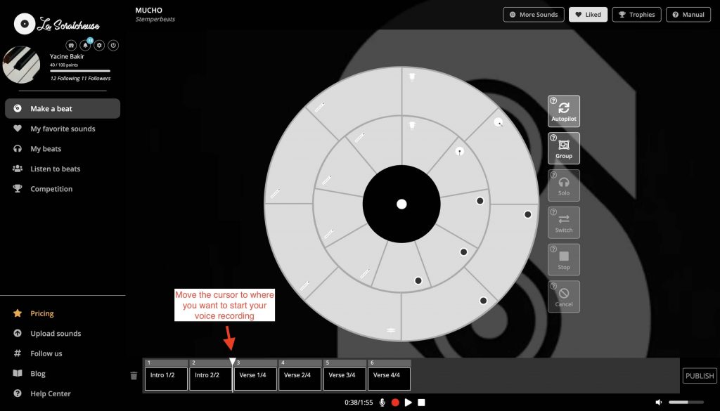 Move the cursor on La Scratcheuse's recording timeline