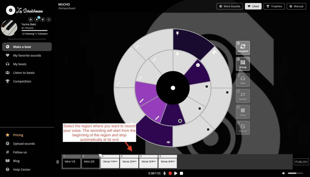 Select a region of loops on La Scratcheuse's recording timeline